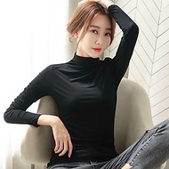 Áo thun giữ nhiệt nữ tay dài cổ cao 3 phân vải premium cotton mềm mịn ôm dáng MÀU ĐEN Văn Phòng Du L