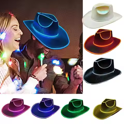 Glowing Light Bar hat Wireless Disco Luminous Led Flashing Neon Western Cowboy Hat Party Supplies Br