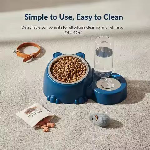 2 in 1 Elevated Tilted Pet Bowl With Automatic Water Feeder Cat Dog Food Water Bowl For Small Medium