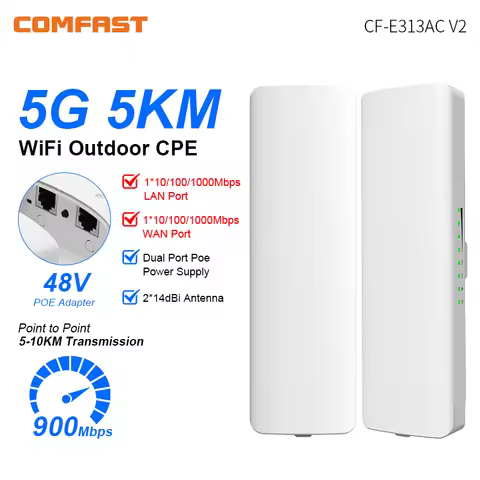 COMFAST 5KM Outdoor CPE Access Point 5G 900Mbps Long Range Router Wireless Bridge 2*14dBi Wifi Anten