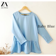 BLOUSE BAJU MUSLIMAH Blouse Murah Como Crepe Labuh Long Sleeves Puff Zoe Arissa Readystock Muslimah 