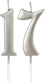 Silver 17th & 71st Number Birthday Candles for Cake Topper, Number 17 71 Glitter Premium Candle Part