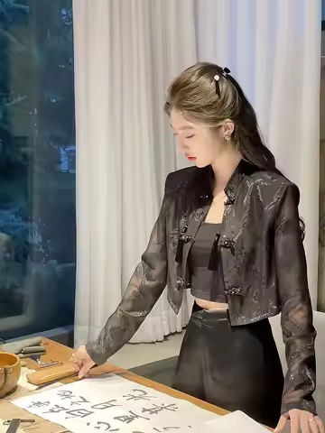 Summer tang suit top shirt qipao jacket chinese style suit costume lady Long-sleeved sunscreen shirt