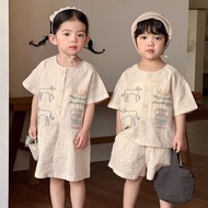 J20readystock Children's Summer Suit Cotton Boys 2026 New Style Summer Clothes Baby Girls Short-Slee