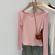 91803 Pink Fashion Simple Long-Sleeved T-Shirt Women