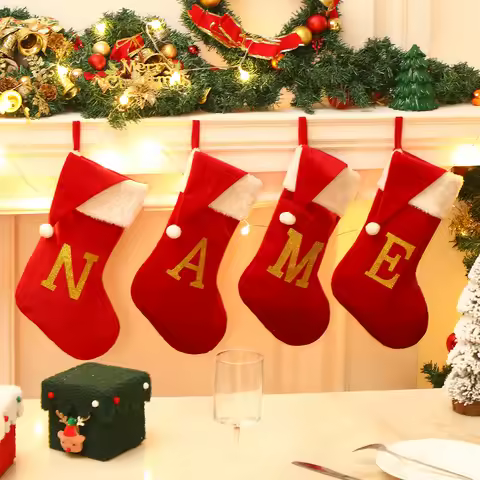 Christmas stocking festival decorations, red 26-letter Christmas tree pendant gift bag socks hotel p