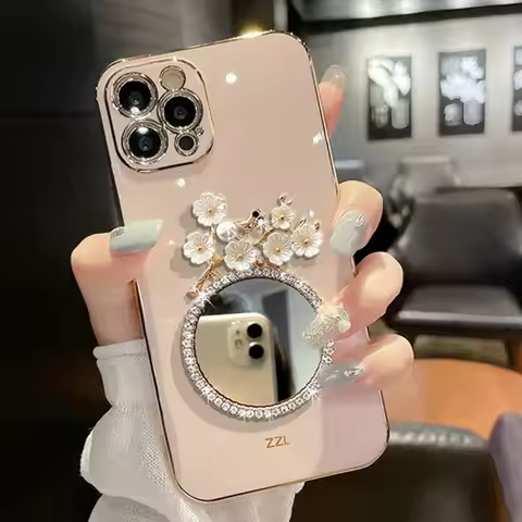 Cute Plum Flower Makeup Mirror Case For Infinix Note 30 12 G96 VIP 11s 11 10 8i Zero X Pro Neo Tecno