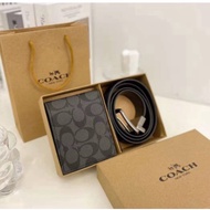 120cm COACH Belt Wallet Set With Box Men\'s Luxury Male Leather Belts Strap Purse For Man Gift
