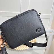 全新🌸 COACH 牛皮 男款 黑色 雙拉鏈相機包 手拿包 斜挎包 單肩包
