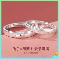 cincin lelaki cincin silver 925 original lelaki Cincin pasangan arnab, cincin perak, sepasang reka bentuk khusus, huruf terukir, cincin jari mulut hidup, token cinta, teman lelaki dan hadiah teman wanita