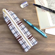 【格紋】榻榻米邊飾 金字塔型 筆袋 棕色 簡約