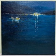夜幕日月潭-無框畫/小尺寸掛畫/壓克力水彩風景畫