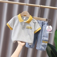 Cool yellow collar polo suit with dynamic box bag jeans [MyMyBaBy Db843]