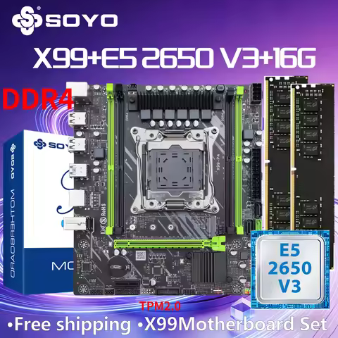 SOYO X99 DDR4 Motherboard withE5 2650 V3CPU 16G(8G*2)RAM C612 LGA2011-3 Intel Kit Xeon PCIE3.0x16 M.