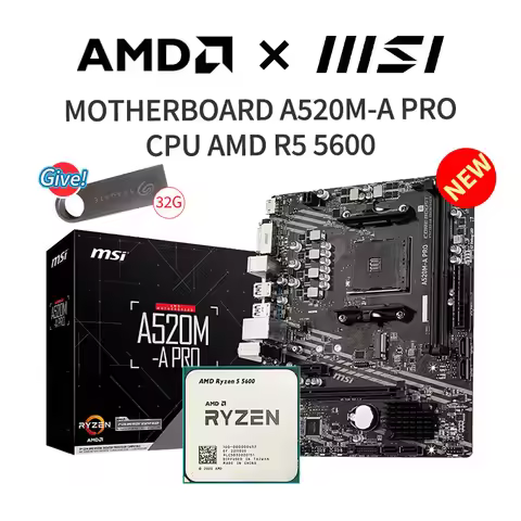 New MSI A520M-A PRO Motherboard + AMD R5 5600 CPU Suit Socket AM4 Without Fan