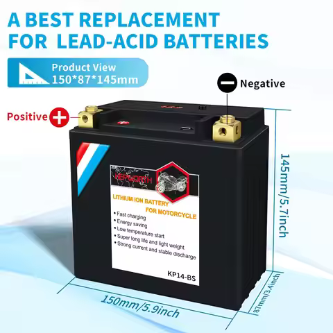 14-BS 12V Lithium Motorcycle Battery 12V 9Ah 520A CCA Lifepo4 Powersport Battery Replacement for Mot