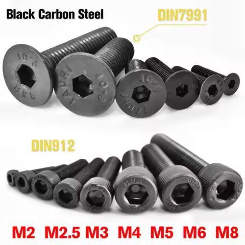 5-100pcs Din912 Grade12.9 Allen Hexagon Socket Screw M2 M2.5 M3 M4 M5 M6 M8 DIN7991 Black Steel10.9 