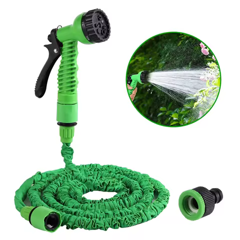 7 Modes Water Gun Expandable Hose Kit 25~150FT Flexible Pipe Garden Watering Car Washing Clearing Ad