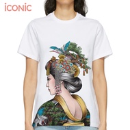 iCONiC BLACK GEISHA FACE T-SHIRT #5338 เสื้อยืด พิมพ์ลาย หน้า เกอิชา กิมโมโน สีดำ เสื้อยืดพิมพ์ลาย เ