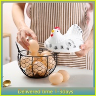 ♞,♘【Spot goods】Large Stainless Steel Mesh Wire Egg Storage Basket with Ceramic Farm Chicken Top