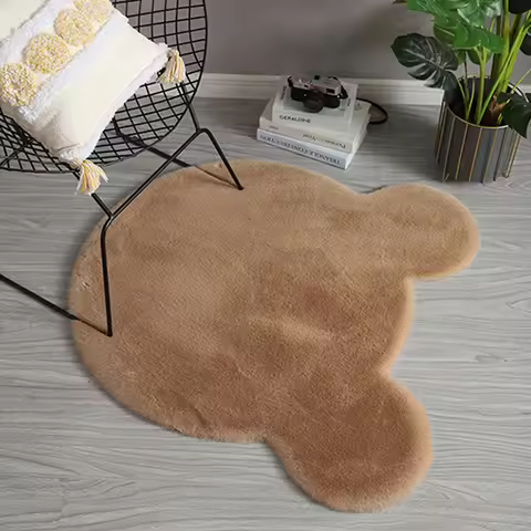 Carpet Bear Shape Round Doormat Fluffy Mat Non-slip Fuzzy Plush Rug for Children Bedroom Baby Room T
