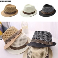 SUNSHINE Straw Fedora Hat, Short Brim Trilby Sun Cap,  Straw Breathable Floral Hat Man