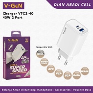 V-GEN Adapter Charger VTC2-40 Dual Port USB-C USB-A 45W Super Fast Charging PD3.0 QC3.0 SUPERVOOC