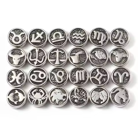 1/2PC 10mm Stainless Steel Beads For Jewelry Making Round Zodiac Constellations Signs Beads Gunmetal