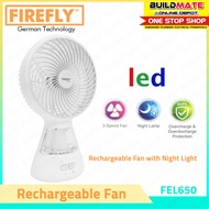 FIREFLY Rechargeable Fan with Night Light FEL-650 - BUILDMATE -