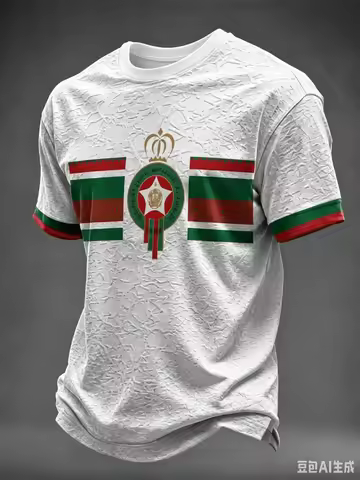 Morocco away jersey: white short-sleeved T-shirt, green football, unisex, fan support, training, spo