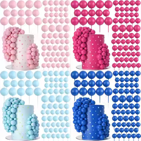 100pcs 30 Colors Balls Cake Toppers 2/2.5/3/4cm Foam Cake Balls Picks Cupcake Toppers for Birthday W
