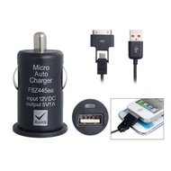 Car Charger Set for iPhone 4S &amp;amp  Mobile Phones (Black)