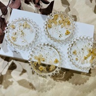 花之禮 杯墊 壓花 乾燥花 永久花 玻璃 珠邊 客制 押花 coaster