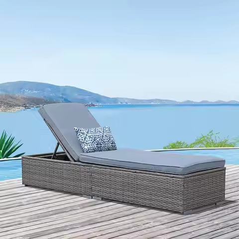 Outdoor Chaise Lounge Chair, All-Weather PE Wicker Patio Chairs Pool Lounge Chairs for Outside, Gray