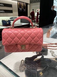 Chanel - 20cm 粉紅色羊皮手柄手挽袋 top handle mini cf classic flap