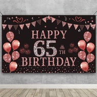Trgowaul 65th Birthday Decorations for Women 65 year old Rose Gold Birthday Backdrop Banner 5.9 X 3.