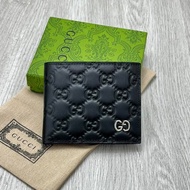 Ready to ship, Gucci473916 genuine leather men's short wallet with logo, GG stamp (with box)