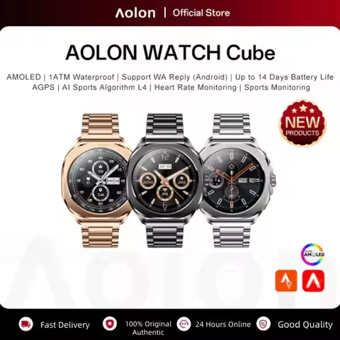 Aolon Cube Smart Watch 1.43" AMOLED Screen Bluetooth WhatsApp Call AGPS 1ATM Heart Rate Monitor Outd