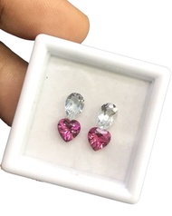 เซ็ตต่างหูพลอยทับทิมทัวร์มาลีนและอความารีน Rubelite tourmaline and aquamarine earring set