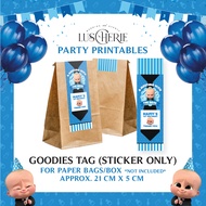 Boss Baby Birthday Party Sticker Pack Cake Topper Bottle Wrapper