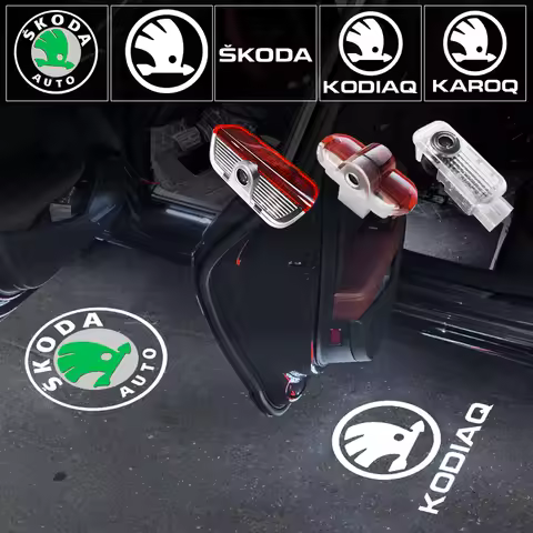 2pcs/set Car Led Logo Door Light Laser Projector Ghost lamp Welcome Light For skoda Superb SUPERB Su