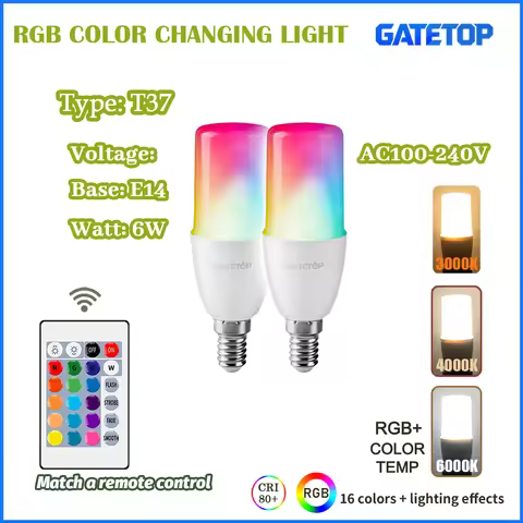 1-10PCS T37 6W Remote Control E14 16Colors RGB LED Bulb 24 Key Dimmable AC100-240V Colorful Change f