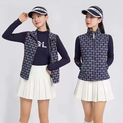 GLIFE sporty golf vest coat for female printed zipper stand collar jacket sleeveless tops tennis ple