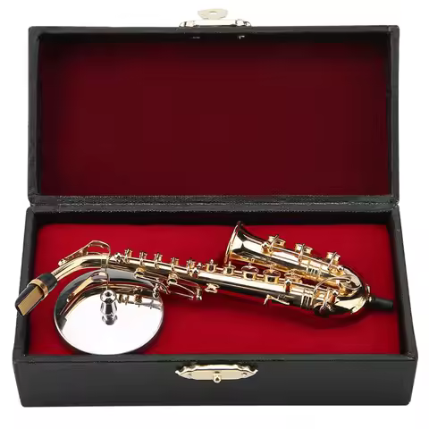 D5 Miniature Alto Saxophone Replica with Stand Case Gold Plated Instrument Model Ornaments Home Room