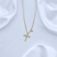 Giftest 純銀鍍18K金/成長十字架 低敏材可洗澡基督教項鍊N99