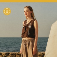 Mustard Laguna Palms Vest - Brown | เสื้อกั๊กผ้าลินิน ปักลาย