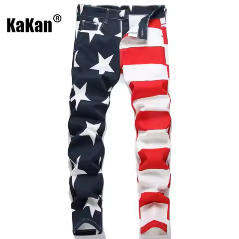 Kakan-y2k New Men's Printed Pattern Jeans, Baggy Jeans Go Out Light Luxury Long Jeans