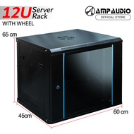 AmpAudio 12U Wall Mount Server Rack Cabinet with Glass Door & FREE Tray