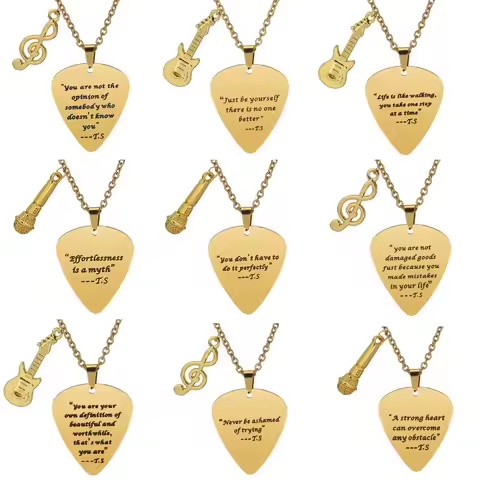 Stainless Steel Guitar Pluck Album Music Swift Guitar Microphone Taylor Note Pendant Necklace