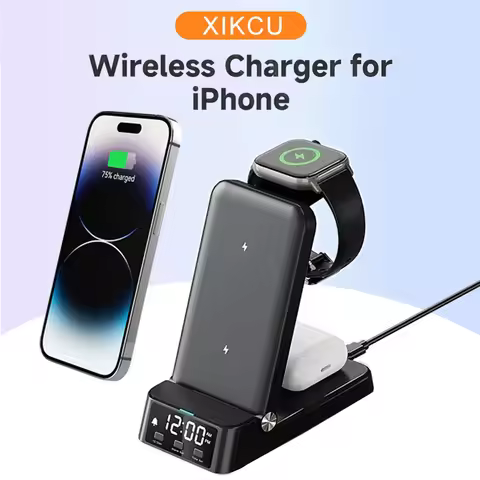 4 in 1 Foldable Clock Alarm Wireless Charger Stand For iPhone 16 15 Pro Max Apple Watch 2-8 SE AirPo